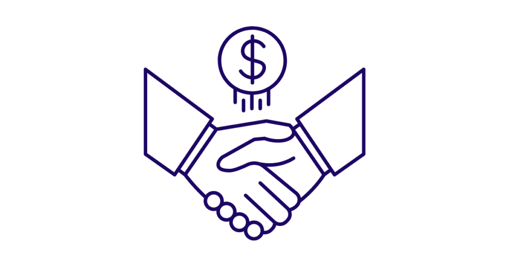 Graphic of a handshake below a dollar sign.